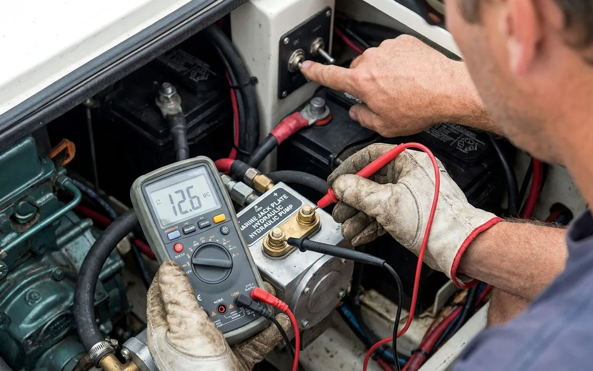 Hands test voltage at the jack plate supply with a multimeter while the switch is pressed.